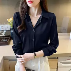 Camisa coreana de manga comprida feminina, top sólido de chiffon, moda feminina, escritório, primavera, verão, C242 na internet