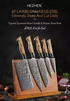 Hezhen 5 a 6pc conjunto de faca cozinha profissional damasco super aço chef paring santoku afiada cozinhar cozinha com suporte magnético na internet
