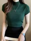 Camiseta feminina com gola meia-alta, blusa casual, estilo coreano, elegante, roupa de cor sólida, primavera e verão, moda