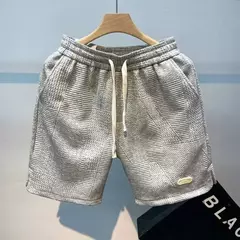Shorts de natação de algodão misturado masculino, cintura solta, bolso múltiplo, cor sólida, shorts casuais na moda para surf e praia - Wolf Magazine