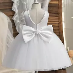 Vestido de tule sem costas para bebé com laço grande e pérolas, 1 ° vestido de aniversário, princesa infantil, vestido baptizado, 1 a 5 anos - loja online