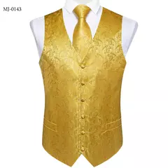 Imagem do Festa de casamento ouro colete paisley floral jacquard colete masculino 4 pçs colete gravata lenço anel hanky abotoaduras conjunto dibangu