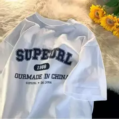 Homens e mulheres com impressão de letras superdimensionada camiseta de manga curta, streetwear hip hop, roupas vintage, camiseta solta - loja online