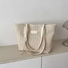 Sacola tecida estilo minimalista para mulheres, grande capacidade, bolsa de praia casual, tecido grama, bolsa de ombro, verão, 1 pc - comprar online
