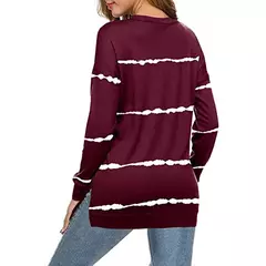 Túnica casual listrada de manga comprida com gola O para mulheres, camisa de algodão solta, tops e blusas, plus size, roupas femininas, primavera, 2023 na internet