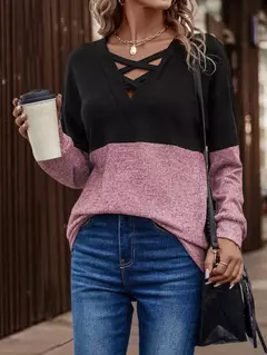 Camisas femininas coloridas com decote v, camiseta de manga comprida, tops casuais da moda, pulôver primavera e outono - comprar online