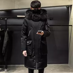 Casaco de pato branco com capuz masculino, jaqueta grossa quente, lã e mistura, alonga parka, casaco de inverno masculino de alta qualidade, novo - Wolf Magazine