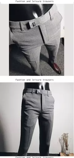 Imagem do Calças justas de estiramento formal masculinas, calças casuais, roupa de cor sólida, calças de terno fashion