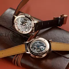 OBLVLO Luxo Retrô Casual Masculino Esqueleto Automático Relógios Mecânico Pulseira Pele de Bezerro Vidro Cristal Mineral Mostrador À Prova D' Água 45 VM