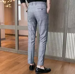 Xadrez masculino anti-rugas calças cortadas, roupas de grife casual, terno masculino reto, verão, fino, barato, designer, cheque, 9 - Wolf Magazine