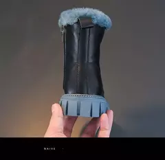 Botas de neve de pele sintética para meninas, botas grossas quentes, sola macia, antiescorregadia, estilo coreano, moda inverno, 6 a 18 anos