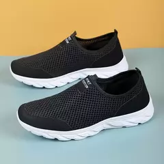 Tênis leves casuais masculinos, tênis de malha respirável, sapatos leves sem laço na internet