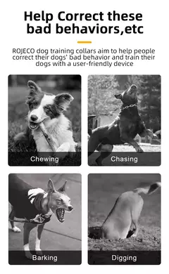ROJECO-Elétrica Dog Training Collar, Digital recarregável, controle remoto, IPX7 impermeável Vibrador, Pet Dog Bark, Stop Shock Collar - Wolf Magazine