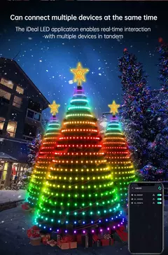 Árvore de natal inteligente toppers luzes app diy imagem led rgb luz da corda controle bluetooth led estrela corda cachoeira natal na internet