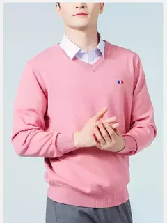 Camisola de cashmere manga comprida masculina com decote em v, pulôveres masculinos padrão, saltadores de tricô, roupas monocromáticas, venda quente - loja online