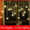 LED Fairy String Luzes De Natal, Floco De Neve Cortina, Guirlanda Impermeável, Festa De Feriado, Decoração De Natal, 3.5m, 2024