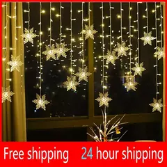 LED Fairy String Luzes De Natal, Floco De Neve Cortina, Guirlanda Impermeável, Festa De Feriado, Decoração De Natal, 3.5m, 2024