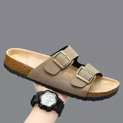 Sandálias masculinas de couro para praia, chinelo confortável, sapatos de marca original, verão 2022 na internet