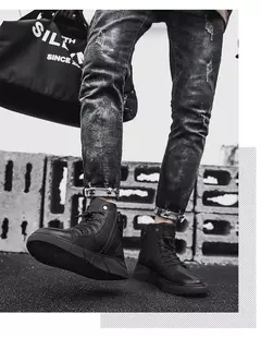 Botas de tornozelo preto homens couro pu sapatos casuais para homens outono conforto plataforma botas de pele inverno botas de trabajo hombre - Wolf Magazine