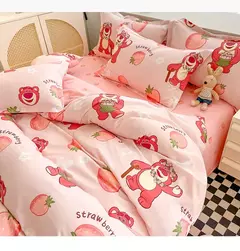Egw-roupa de cama para menino e menina, jogo de cama com desenhos animados, cinza, leão, rosa, urso, fronha, impresso, casa, criança, 3pcs - comprar online