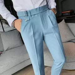 Homens estilo britânico ternos calças novo masculino sólido calças de cintura alta alta qualidade formal magro ajuste negócio casual terno calças