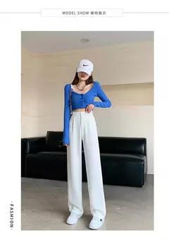 Imagem do Calça feminina de cintura alta até o chão, branca, solta, perna larga, feminina de escritório, reta, roupas longas, senhoras, outono, inverno
