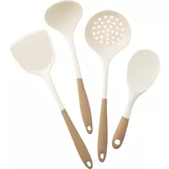 Utensílio de cozinha de silicone com panelas antiaderentes, espátula, concha de sopa, colher com fenda, cozinhar ferramentas, 4 pcs - comprar online