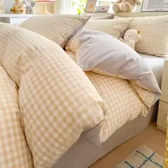 Imagem do Conjunto de cama rosa sólida sem enchimento, capa de edredão, folha plana, fronha, queen size completa, casa do hotel, roupa de cama macia, moda
