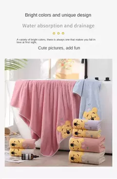 Imagem do Winnie Bear Bath Towel Set para Crianças, Macio e Absorvente, Coral Velvet, Home Wash, Desenhos animados