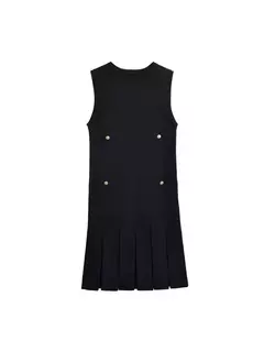 Mini vestido de bolso feminino sem mangas com o pescoço, malha, elegante vestido de botão, fino Lady Fashion, verão, fêmea, 2024 - comprar online