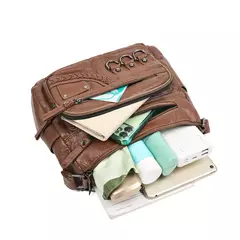 Bolsa de bolso multi couro PU vintage feminina, bolsas de ombro transversais femininas, bolsas de design de luxo, alta qualidade, 2023 - loja online