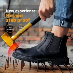 Imagem do Sapatos impermeáveis de segurança para homens, Steel Head, Botas de couro, Calçado Masculino, Construção Indestrutível, Castanho