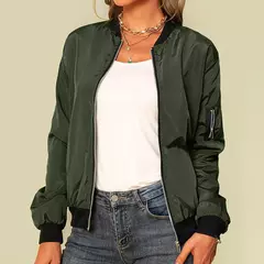 Jaqueta bomber fina feminina, manga comprida, casaco fino, corta-vento casual, gola alta, jaqueta com zíper, monocromática, moda outono - loja online