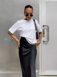 Imagem do Mulheres cetim saia trompete preta, cintura alta, fina, longa, monocromática, elegante, escritório, feminina, moda, primavera, verão