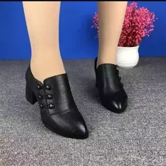 Saltos altos de couro macio para mulheres, Sapatos de salto alto baixo Breasted, Sapatos de vestido de dedo apontado, Sapatos Retro, Novo, Outono