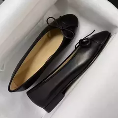 Sapatos de balé de boca rasa para mulheres, cor de pele de carneiro, sapatos borboleta, sapato único
