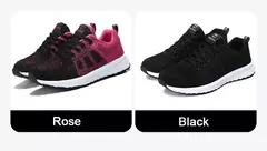 Sapatilhas femininas com cordões em malha respirável, sapatos casuais, sapatos de caminhada, tênis plano, rosa, preto, branco - loja online