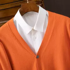 BROWON-Cardigã monocromático com decote em v masculino, suéter casual, cardigã comercial, clássico, moda coreana, roupas masculinas - loja online