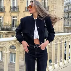 TRAF-Casaco de manga comprida feminino cropped, casaco de basebol, Casaco de aviador, branco, outono, inverno - Wolf Magazine