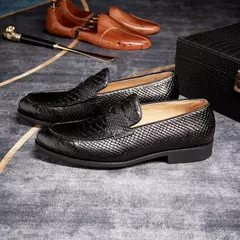 Imagem do Felix Chu-mocassins de couro genuíno masculino, padrão de cobra pontiagudos, s