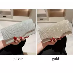 Bolsas de cetim luxuosas para mulheres, bolsa de embreagem banquete lantejoulas, ouro e prata, bolsa para festa de casamento, corrente elegante