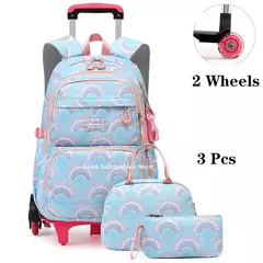 Rolling School Bags for Girls, Mochila impermeável para crianças com rodas, Trolley Luggage Back Pack, Ensino médio - Wolf Magazine