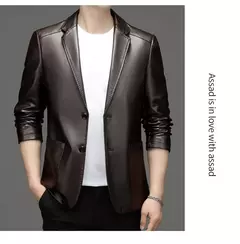 Outono novo casaco de couro masculino terno lapela negócios casual jaqueta de couro masculino - comprar online