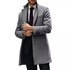 Sobretudo de lã de comprimento médio masculino, monocromático, gola alta, jaqueta solta, botão Fit, casaco de negócios, jaquetas masculinas, moda, inverno - Wolf Magazine