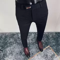 Calça formal de negócios casual masculina, slim fit, cor sólida, terno de festa de casamento, escritório, verão - Wolf Magazine
