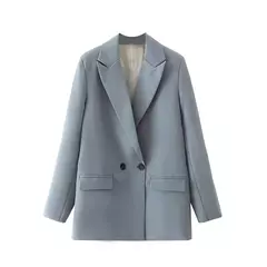 Imagem do TRAF-Blazer de trespassado feminino, gola entalhada, manga comprida, chique, senhora do escritório, casaco vintage, casacos femininos, tops elegantes, moda