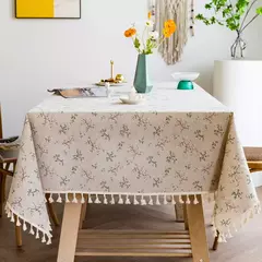 Imagem do Toalha de linho de algodão vintage com padrão floral, toalha de mesa com borla, tampa lavável para jantar, piquenique