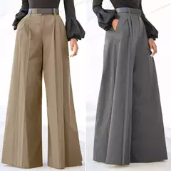 Elegante calça palazzo para mulheres, calças cortadas estampadas, linho de algodão, confortável calça folgada com bolsos, moda verão, 2024 na internet