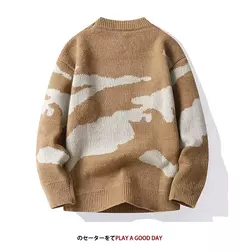 Imagem do Suéter de malha com padrão de nuvens masculino, suéteres de casal, gola redonda, manga comprida, pulôver Harajuku masculino, casual, fofo, outono, 2023