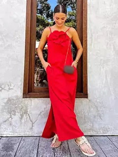 Vestido maxi solto sem mangas feminino, monocromático, halter de flores, festa elegante, streetwear, moda feminina, Novo, 3D, 2024 - Wolf Magazine